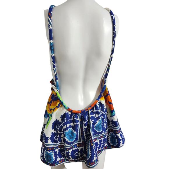 Farm Rio Flower Tapestry Blouse Flower Tapestry Off-White M Spaghetti Strap New - Picture 7 of 8